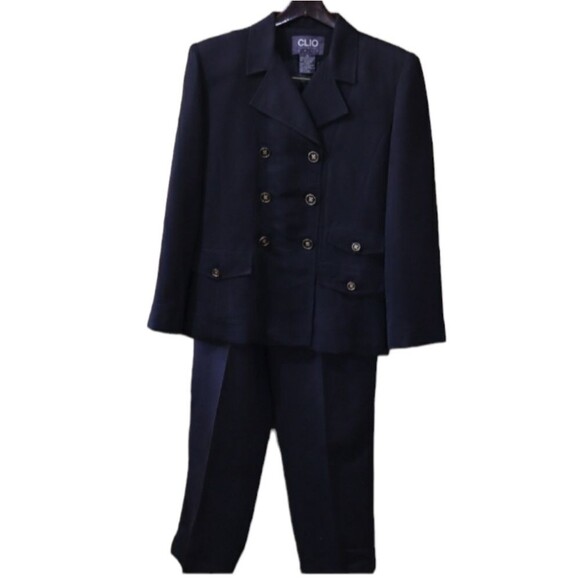 CLIO Black Double Breasted Vintage Pant Suit 10 - Picture 1 of 16